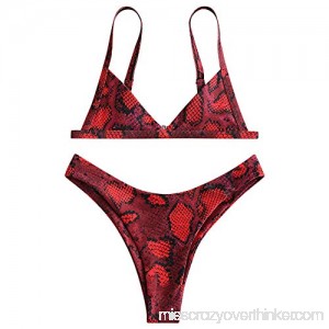 PASSOSIE Women Bikini Set Snakeskin Print 2 Pieces Spaghetti Strap Backless Low Waist Swimwear Suits Red Wine B07Q22D3HX